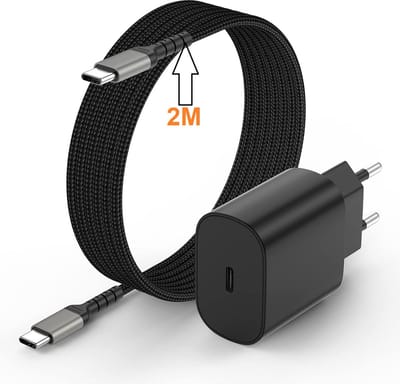 USB C Adapter + USB C kabels 2M - 25W Oplader - USB stekker - USB C - USB C Oplader - Zwart