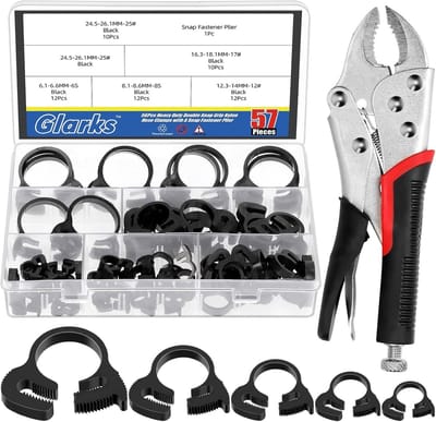 57-delige Heavy Duty Zwarte Dubbele Grip Nylon Slangklem Set - Verstelbare Slangklemmen met Locking Tang voor Diverse Maten en Toepassingen