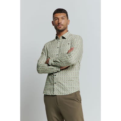 No Excess Shirt Stretch Allover Printed Cloud Maat: L | Casual Overhemden Outlet | Heren | Beige