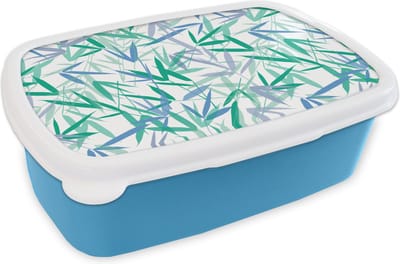Broodtrommel Blauw - Lunchbox - Brooddoos - Patroon - Bladeren - Planten - 18x12x6 cm - Kinderen - Jongen
