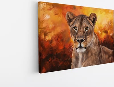 Saammp Canvas Schilderij - Abstracte Leeuwin - Dieren - Natuur - 45x30 - Foto op canvas - Wanddecoratie - Muurdecoratie Woonkamer - Slaapkamer decoratie - Canvas Print