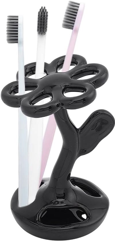 Dailygoods- Tandenborstelhouder Zwart - Keramisch - Bloemvormig - 7 Borstels - Vaatwasmachinebestendig - Modern Design - Tandenborstelstandaard