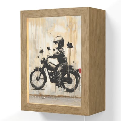 Wandlamp 15x20 cm - Oplaadbaar - Street art - Motor - Jongen - Graffiti - Banksy Style - Wandlampen binnen woonkamer - Slaapkamer lamp met kabel - Decoratieve nachtlamp - Vloerlamp snoer