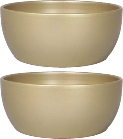 2x stuks bloempot/plantenpot schaal van keramiek in het parelgoud D18.5 en H8.5 cm - Binnen gebruik - Gladde afwerking
