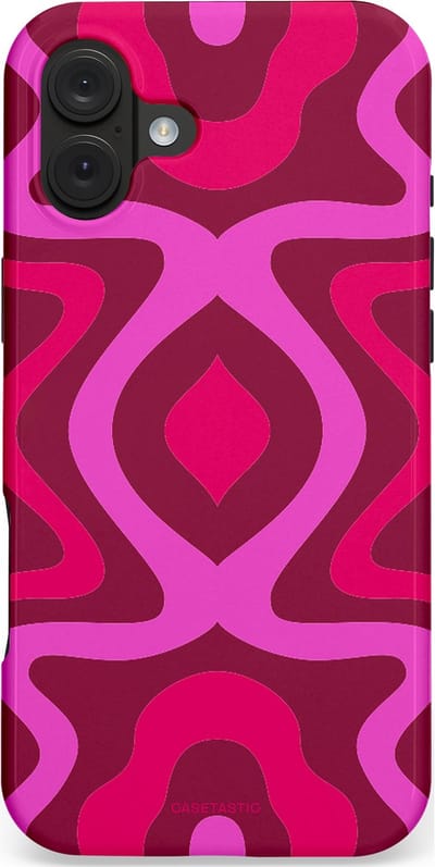 Casetastic hoesje geschikt voor Apple iPhone 16 Plus - MagSafe - Dubbellaagse bescherming - Retro golf - Fashion Case - Roze Bordeaux Wit