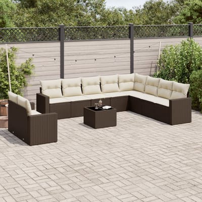 vidaXL - 11-delige - Loungeset - met - kussens - poly - rattan - bruin