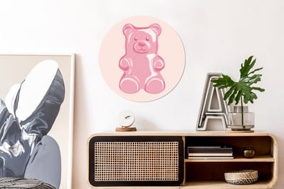 WallCircle - Wandcirkel - Muurcirkel - Beer - Roze - Snoep - Aluminium - Dibond - 60x60 cm - Binnen en Buiten