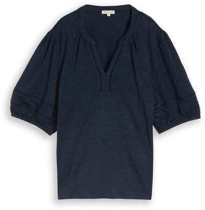 Tom Tailor - Blouse-shirt met kanten details - Maat XL - sky captain blue