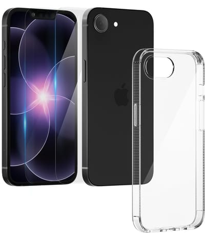 Hoesje - geschikt voor Apple iPhone 16e/17e - Transparant - 2x screenprotector - beschermglas screen protector- Anti Shock hoes case