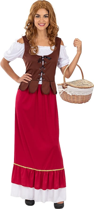 Funidelia | Klassiek Middeleeuws Herbergierskostuum Voor voor vrouwen - Middeleeuwse, Middeleeuwen, Boeren, Herbergier - Kostuum voor Volwassenen Accessoire verkleedkleding en rekwisieten voor Halloween, carnaval & feesten - Maat M - Bruin