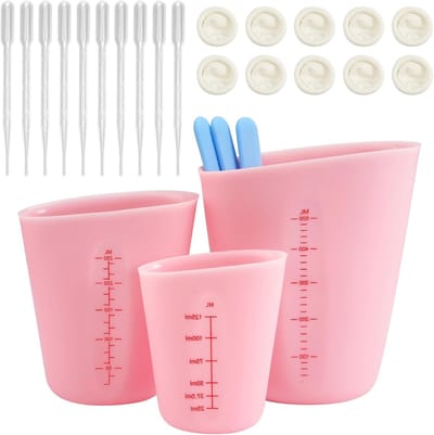Set van 3 Siliconen Meetbekers voor Gietpoeder - 125ml, 250ml en 500ml - Inclusief Mengstaaf, Pipet en Vingerbedden voor DIY Hobbymaterialen en Epoxy Resin