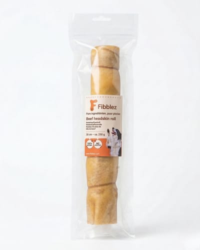 Fibblez – Runderkophuid Rol voor Honden 250g – 100% Natuurlijk Rund – Gedroogde Hondensnack – Kauwproduct