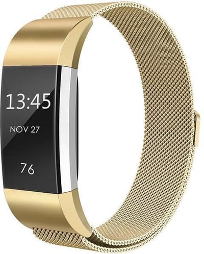 By Qubix - Compatible Fitbit bandje - Geschikt voor fitbit Charge 2 milanese bandje - Maat: Large - Goud - Horlogeband - smartwatchbandje