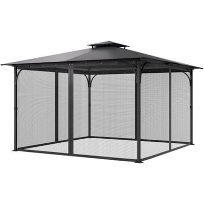 VEVOR Klamboe voor Gazebo, Vervangend Klamboe, Geschikt voor Gazebo's van 365,8 x 365,8 x 228,6 cm, Insectenwerend 4-delig zijpaneel Gazebogordijn, met dubbele rits (alleen net)