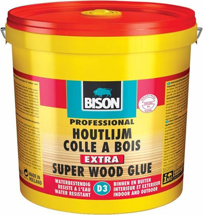 Bison Houtlijm Extra Emmer 3 Kg, hoogwaardige houtlijm, voor binnen en buiten, droog transparant op, sterker dan hout, oplosmiddel, D3, overschilderbaar