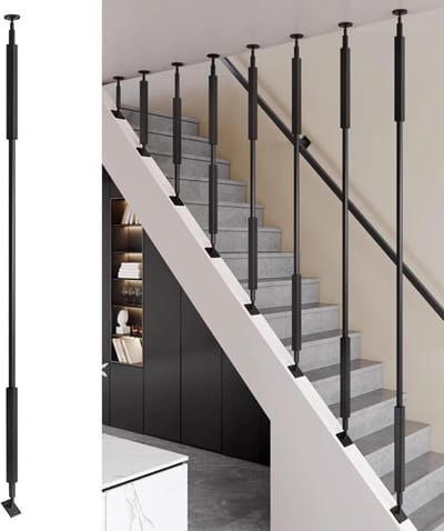 Verstelbare trapleuning - Metalen reling - Valbeveiliging trappen - 270° verstelbare basis - 223 cm lengte - Zwart
