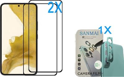 Samsung Galaxy S22 PLUS Screenprotector / Metalen Camera Lens Protector Voor Aluminium Camera Cover Frame Groen en Samsung S22 PLUS Screenprotector ( 2STUKS glas- 1X Metalen Camera Lens Protector)