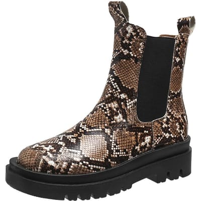 Koeienhuid Echt Leer Platform Laarzen Dames Enkel Laarsjes Dikke Hakken Schoenen Winter Dames Laarsjes Femme Maat 43 Botas Mujer 42 black
