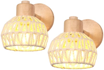2 Stuks Wandlamp Retro E27 Binnenwandlamp Weven Wandlampen Verstelbaar voor Slaapkamer Woonkamer Café Wit