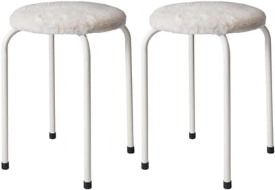 Home & Styling Bijzet krukje Furry white - 2x - metaal/stof - D40 x H48 cm - Meubels - Zitten