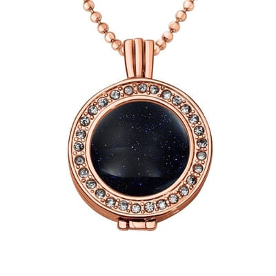 Quiges - Munthouder met Ketting en Munt 25mm Cat's Eye Glitters Zwart - Rose Goudkleurig met Zirkonia - EPRHZ1896