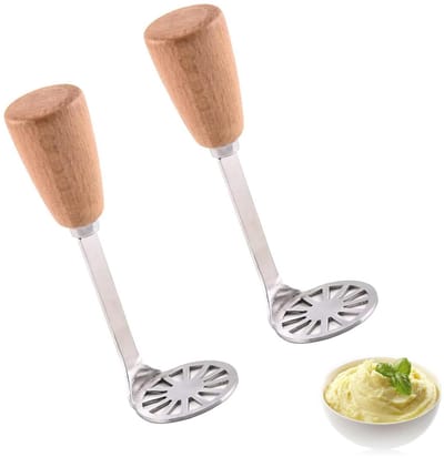 Dailygoods- Aardappelstamper 2 stuks - Hoogwaardig 304 Roestvrij Staal - Ergonomisch Antislip Handvat - Corrosiebestendig - Afmetingen 15 x 5 cm - Lichtgewicht 68 g per stamper - Pureestamper