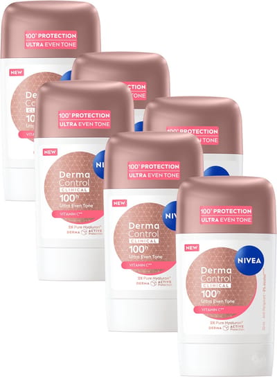 NIVEA Derma Control Clinical Ultra Even Tone Deodorant Stick - 100u anti‑transpirantbescherming - Met Vitamine C - Voordeelverpakking - 5x50ml