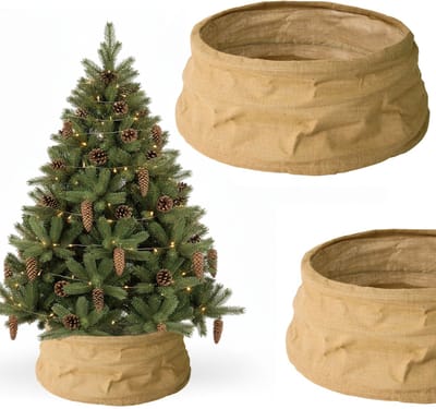 COIL Kerstboomrok, Kerstboomdeken, Kerstboomhoes, Kerstboomstandaard, Kerstboommand, Ovaal, Jute, Beige, Diameter: 66 cm