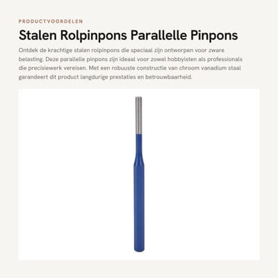 Dailygoods- Rolpin - Parallelle Pinpons - Chroom Vanadium Staal - 6 mm Breedte - 150 mm Lengte - Antislip Handvat - Roestwerende Behandeling - Stalen Pin