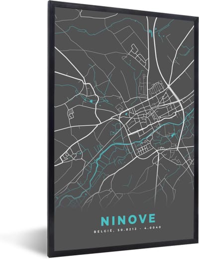 Fotolijst incl. Poster - België – Ninove – Stadskaart – Kaart – Grijs – Plattegrond - 40x60 cm - Posterlijst