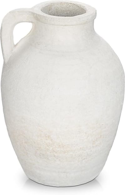 Handgemaakte Vintage Terracotta Tafelvaas met Handvatten voor Decoratie in Woonkamer en Kantoor, Bohemian Stijl Vaas voor Pampasgras, Rustieke Antieke Decoratie, Hoogte 23 cm, Uniek Interieuraccessoire
