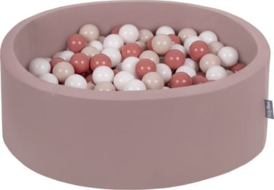 KiddyMoon Rond Ballenbak voor kinderen 90x30cm met 200 Ballen ∅ 7cm - Speelgoed 1 jaar - BPA-vrije ballenbakken - Ballenbad velvet baby foam - Kunststof ballen - Erikakleuren: Beige Zalmkleur Wit