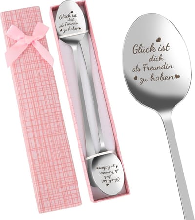 Stainless steel dessertlepels met gravure - Geluk is jou als vriendin te hebben - Perfecte cadeaus voor vrouwen, beste vrienden en Valentijnsdag - Set van 2