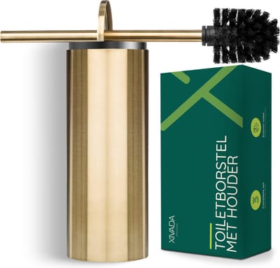 Wc borstel met houder Vrijstaand - Toiletborstel Goud - Rvs - Toilet Borstel zonder Boren