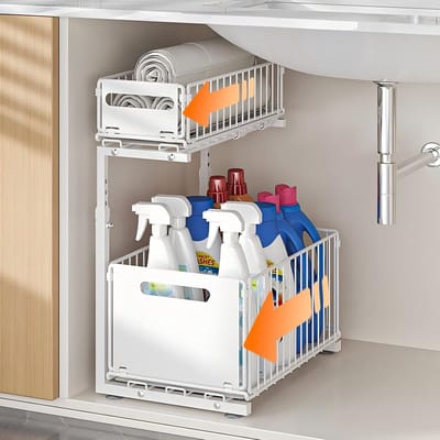 Thijox - Onder de Gootsteen Opbergrek 2-Laags Uittrekbaar Metaal Organizer voor Keuken en Badkamer, Multifunctionele Kast voor Kruiden en Schoonmaakmi