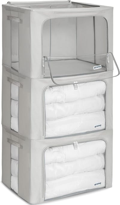 SnelShoppen - Rigid Folding Clothes Storage Box met Zipper - Stabiele Opbergdoos voor Kleding, Duvets en Beddengoed - Stapelbare Kledingbox 3x66L - Id