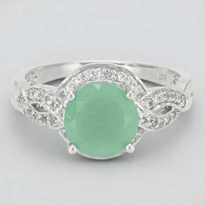 Cavill - Zilveren ring - 925 sterling zilver - Groene Chalcedoon 1,66 ct Rondgeslepen - Witte Topaas Pavé - Elegante damesring