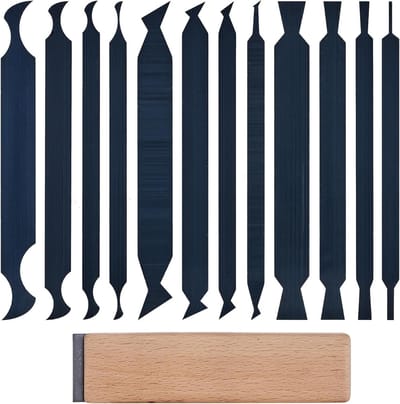 Kabinet Schraper Set - Kleine Ruimte Gereedschap - Precisie Afwerking - 12 Vormen Blauw Staal - 20 cm Pakket - Blauw