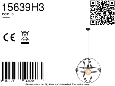 Globo - hanglamp - TAMARA - zwart - metaal - Ø 50cm - E27 - 15639H3