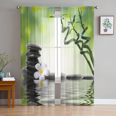 Binnen Tule Gordijnen Bamboe Bos Groen Meisjes Slaapkamer Exquise Voile Gordijn Woonkamer Keuken Chiffon Stof Gordijnen 135W x 114H(cm)