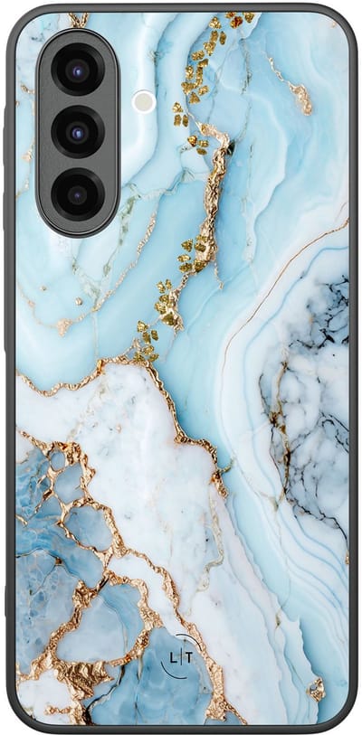 Leuke Telefoonhoesjes - Hoesje geschikt voor Samsung Galaxy A26 - Marmer babyblauw - Backcover zwart - Marmer - Blauw
