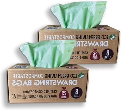 Composteerbare Vuilniszakken met Trekkoord - Geschikt voor Kantoor- Badkamer- en Slaapkamerbakken - 8 Liter 2 Stuks