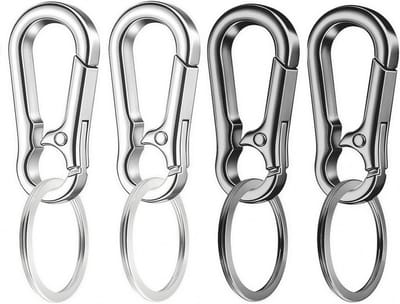 BOTC Sleutelhanger – 4 stuks sleutelring met karabijnhaak – sleutelorganizer voor mannen en vrouwen – Zwart & Zilver