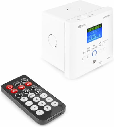 Stereo versterker - Power Dynamics inbouw mini versterker met Bluetooth, mp3 speler en radio - Incl. afstandsbediening - 30W