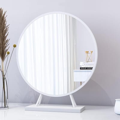 Bureau Make-upspiegel - Tafelspiegel Verzorging - Make-up Aanbrengen - 360 Graden Rotatie - Vrijstaand Ontwerp - Wit