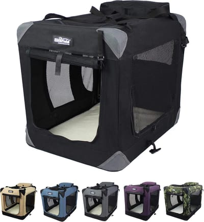 Hondenbox Transportbox - Reismand Opvouwbaar - Veilig Vervoer - 3 Deuren Inklapbaar - 20x14x14 Inch - Zwart