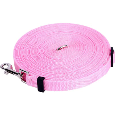 Laisse longue pour chien, réglable et portable, 10 m, idéale pour le dressage de grands chiens, la randonnée, le camping et l'entraînement. rose