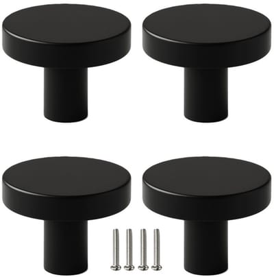 4 X MSQDESIGN Kastknoppen zwart (Metaal) - zwarte Deurknopjes - Meubelknoppen zwart voor keuken , kast en deurjes - Deurknopjes zwart - Handgreep - Moderne Meubelknop zwart - Deurknopjes zwart rond - Deurknoppen zwart - Ladeknoppen voor deurtjes