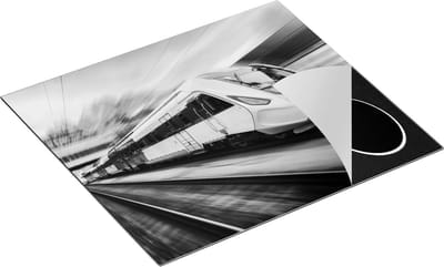 Chefcare Inductie Beschermer Trein bij het Station - Zwart Wit - 60x50 cm - Afdekplaat Inductie - Kookplaat Beschermer - Inductie Mat