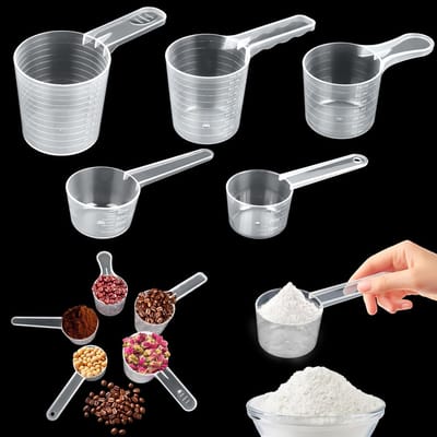 Dailygoods - 5 Stuks Maatlepels voor Waspoeder, Transparante Doseerlepel met Schaal tot 60g